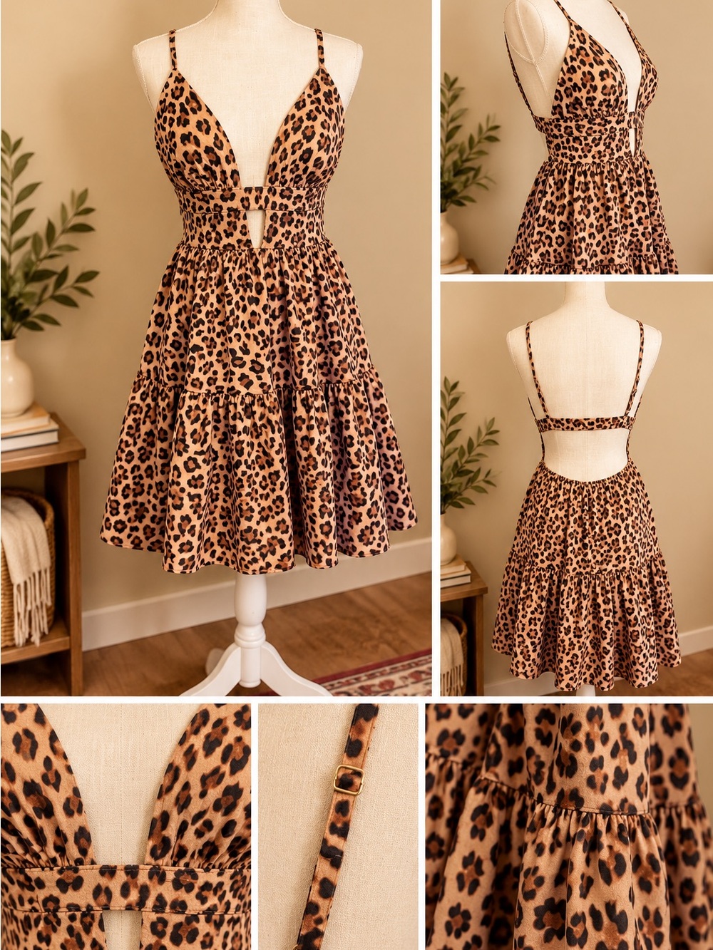 Amazon Leopard Print Tiered Mini Dress in Brown and Black